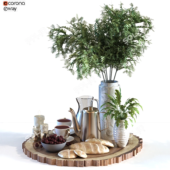 Elegant Breakfast Set Decoration 3D model image 1