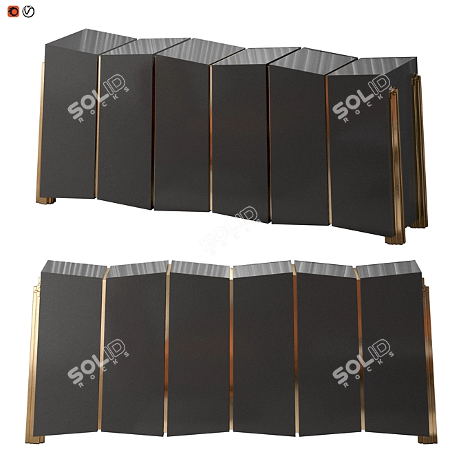 Elegant Brass and Wood Sideboard 3D model image 1