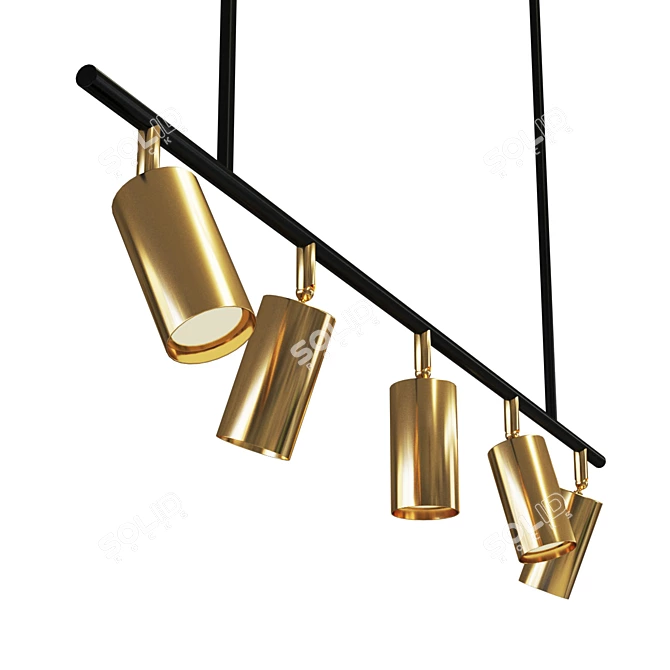 Sleek 5-Light Gold Track Chandelier 3D model image 2