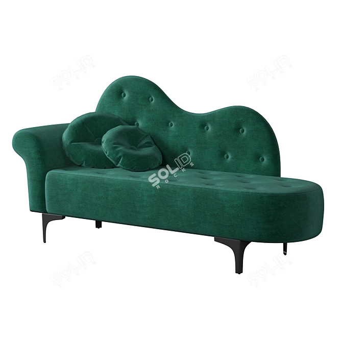 Velvet Green Button Tufted Chaise Lounge 3D model image 1