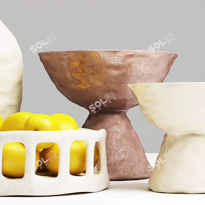 Lemony Delight: Decorative Vase Set 3D model image 2