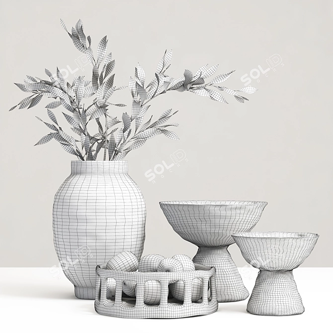 Lemony Delight: Decorative Vase Set 3D model image 3