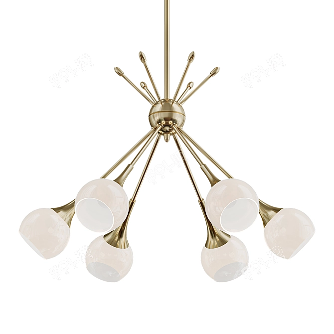 Elegant Mid-Century Gold Chandelier 3D model image 1