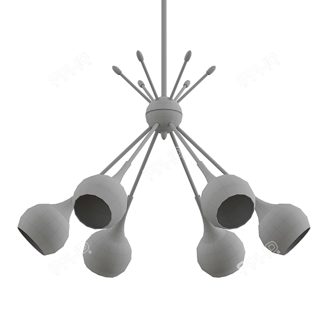 Elegant Mid-Century Gold Chandelier 3D model image 2