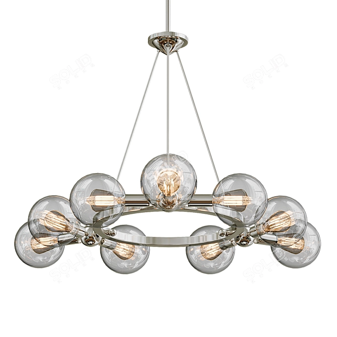 Sleek Nickel 9-Light Chandelier 3D model image 1