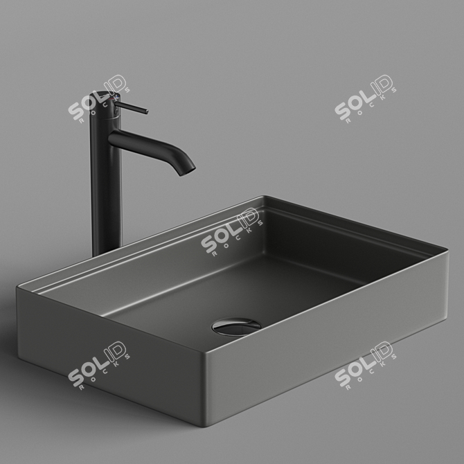 Elegant Rectangular Sink and Stylish Faucet 3D model image 2