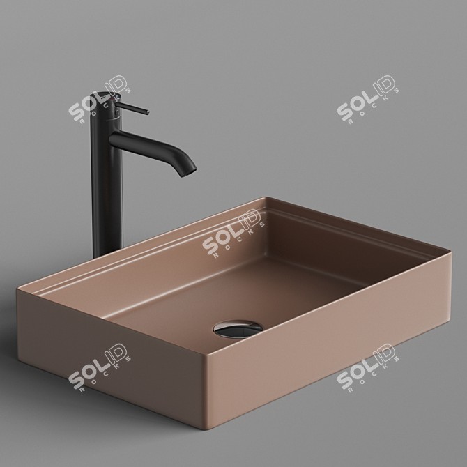 Elegant Rectangular Sink and Stylish Faucet 3D model image 3