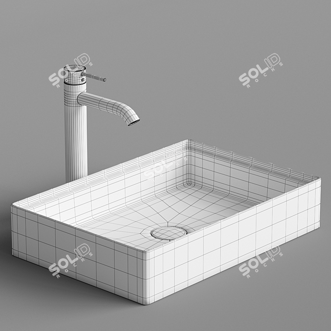 Elegant Rectangular Sink and Stylish Faucet 3D model image 6
