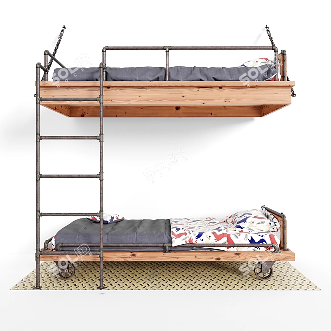 Kids Loft Bunk Bed with Bedding 3D model image 1