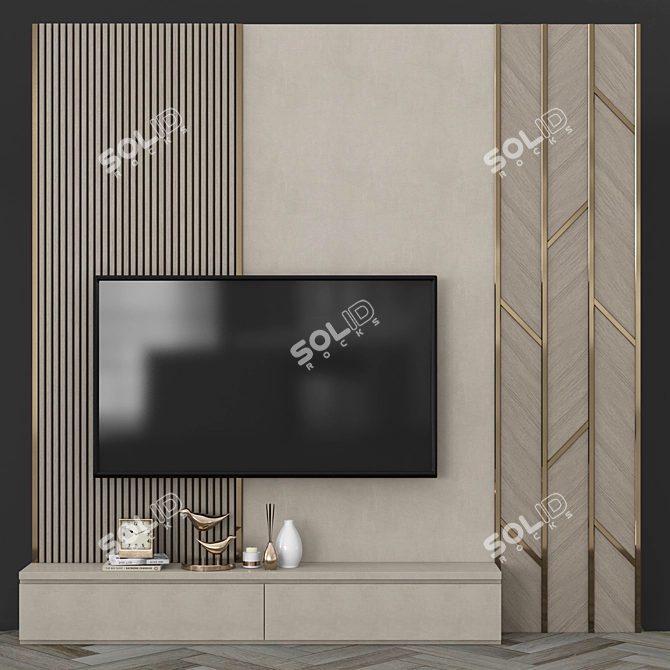 Modern TV Wall Set: Sleek Design for 65 Inch TV 3D model image 1