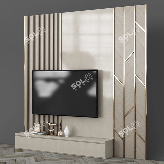 Modern TV Wall Set: Sleek Design for 65 Inch TV 3D model image 3