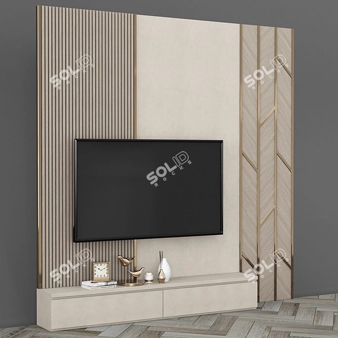Modern TV Wall Set: Sleek Design for 65 Inch TV 3D model image 4