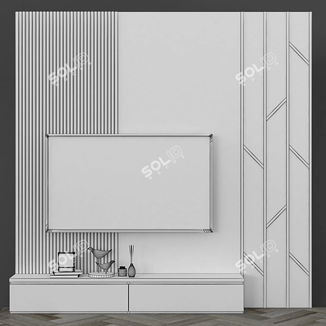 Modern TV Wall Set: Sleek Design for 65 Inch TV 3D model image 5