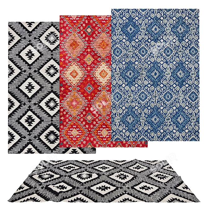 Versatile Set of 6 3D Rugs 3D model image 1