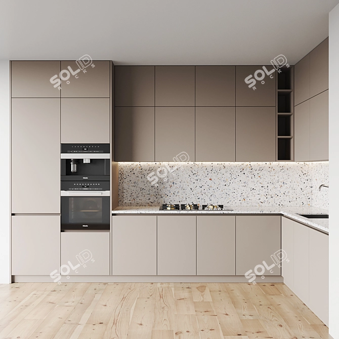 Modern Kitchen Set: Gas Hob, Oven, Coffee Machine, Sink & Hood 3D model image 1