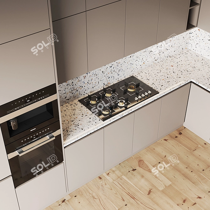 Modern Kitchen Set: Gas Hob, Oven, Coffee Machine, Sink & Hood 3D model image 3