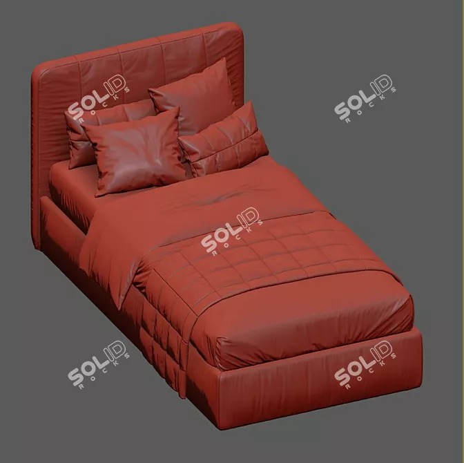 Plush Headboard Bed - Soft and Stylish 3D model image 7