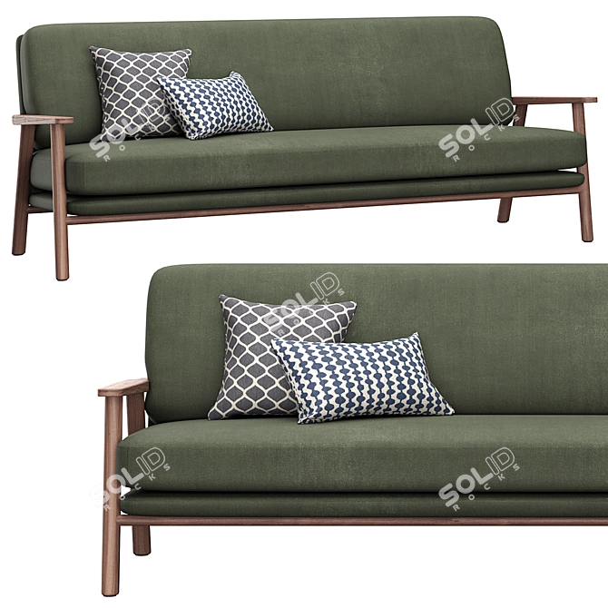 Lars Click-Clack Sofa: Darby Green & Walnut 3D model image 2