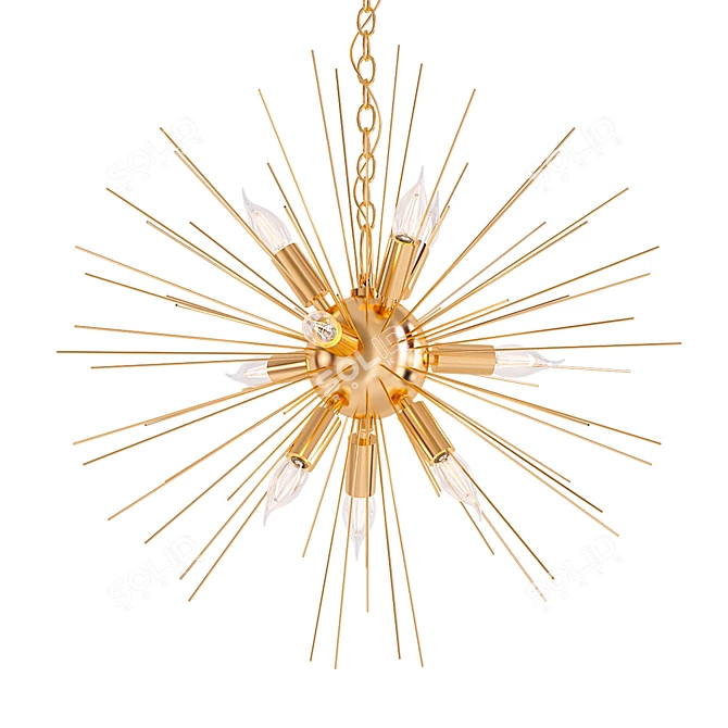 Brass Starburst Pendant Chandelier 3D model image 1