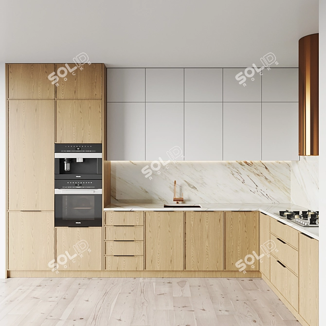 Modern Kitchen Set: Gas Hob, Oven, Coffee Machine, Sink & Hood 3D model image 2