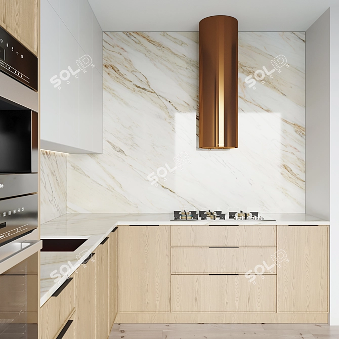 Modern Kitchen Set: Gas Hob, Oven, Coffee Machine, Sink & Hood 3D model image 4