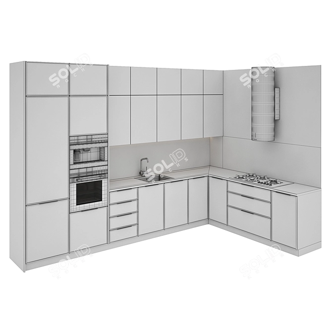 Modern Kitchen Set: Gas Hob, Oven, Coffee Machine, Sink & Hood 3D model image 5