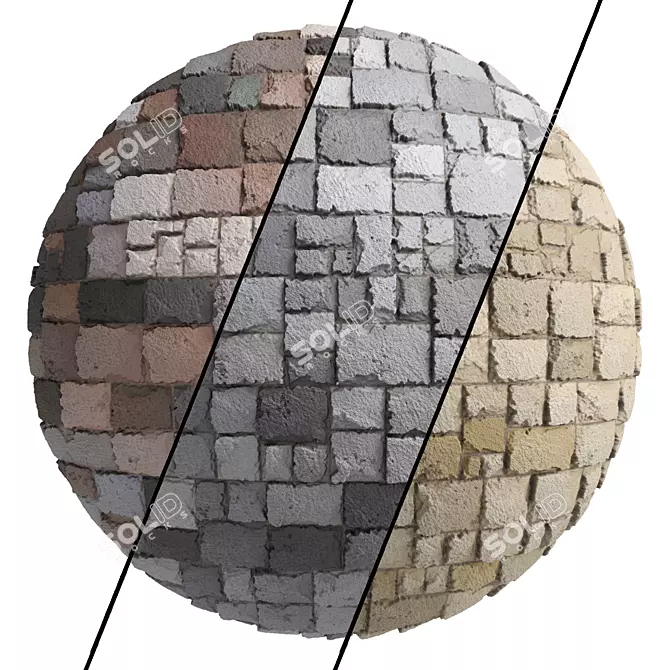 3 Color Stone Wall Material Pack 3D model image 1