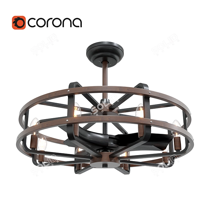 Rustic Ironwood Ceiling Fan 3D model image 1