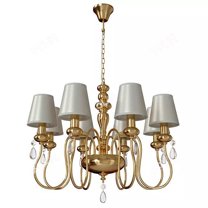 Elegant Golden Chandelier with White Fabric Shades 3D model image 1