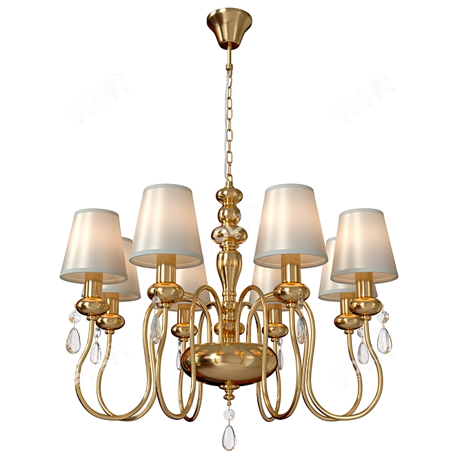 Elegant Golden Chandelier with White Fabric Shades 3D model image 2