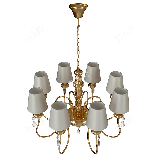 Elegant Golden Chandelier with White Fabric Shades 3D model image 3