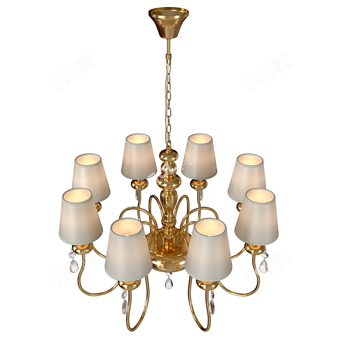 Elegant Golden Chandelier with White Fabric Shades 3D model image 4