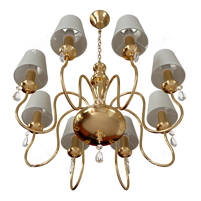 Elegant Golden Chandelier with White Fabric Shades 3D model image 5