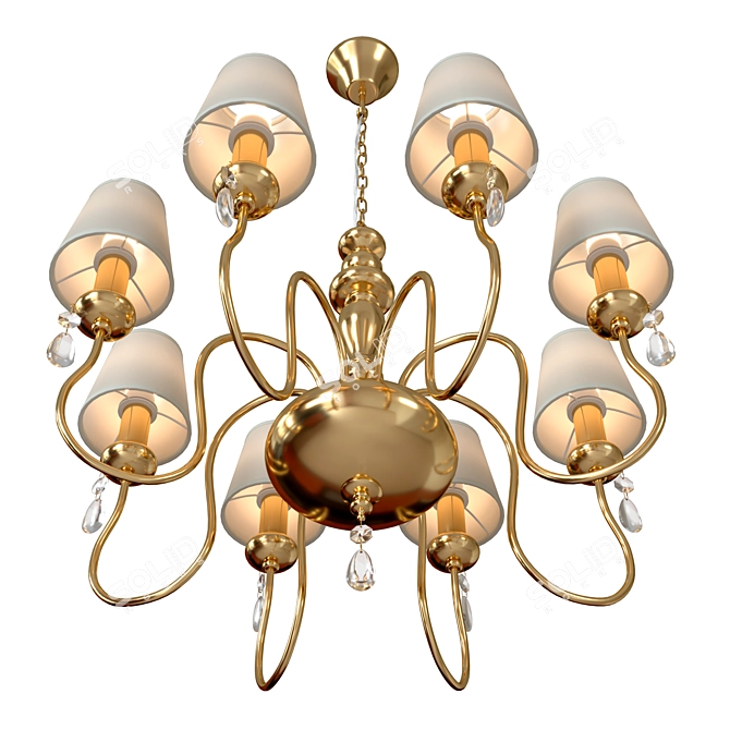 Elegant Golden Chandelier with White Fabric Shades 3D model image 6
