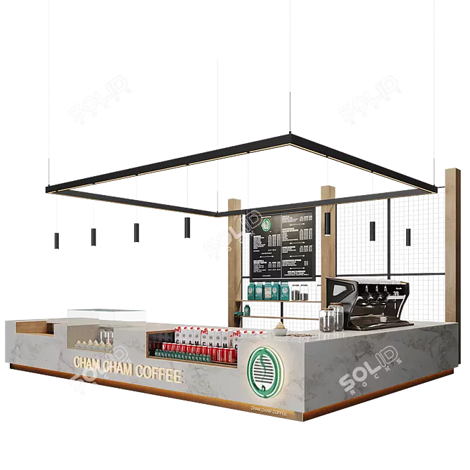 Coffee Shop Counter with Equipment and Decor 3D model image 1