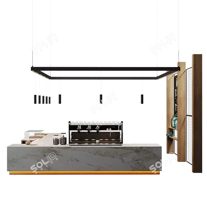 Coffee Shop Counter with Equipment and Decor 3D model image 3