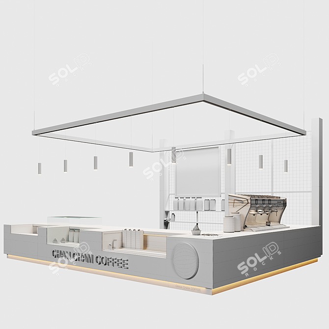 Coffee Shop Counter with Equipment and Decor 3D model image 4
