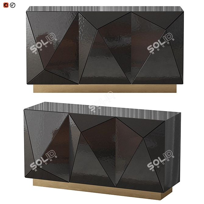 Reflective Elegance: Gold/Black Art Deco Sideboard 3D model image 1