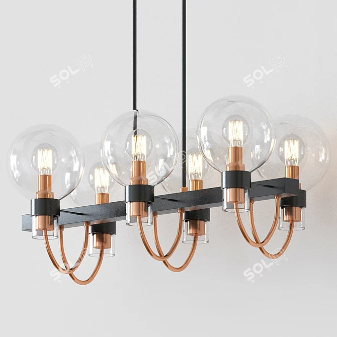 Sleek Bronze Bauhaus Chandelier 3D model image 3