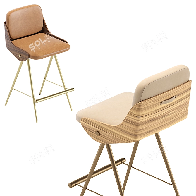 Isla Leather Semi Barstool 3D model image 3