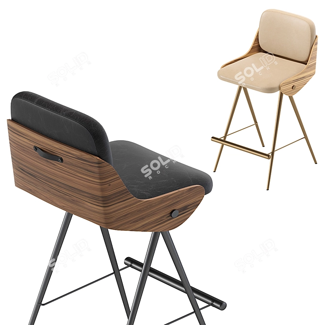 Isla Leather Semi Barstool 3D model image 5