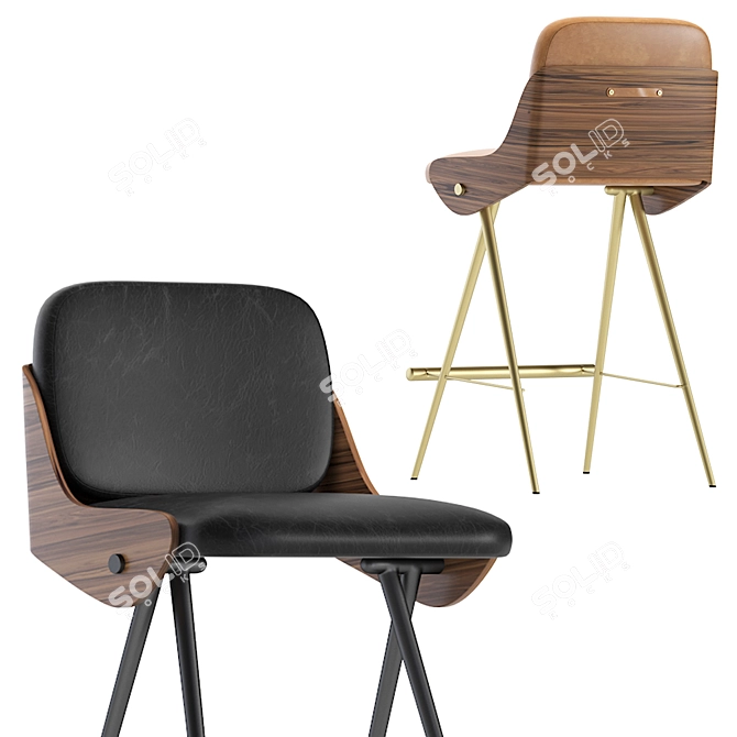 Isla Leather Semi Barstool 3D model image 6