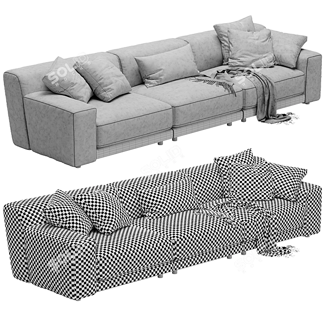 Modern Blanche Tutto 3-Seater Sofa 3D model image 4