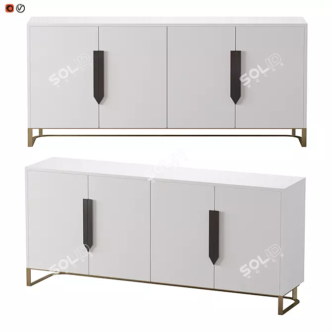 Luxurious Art Deco Mirror-Steel Sideboard 3D model image 1