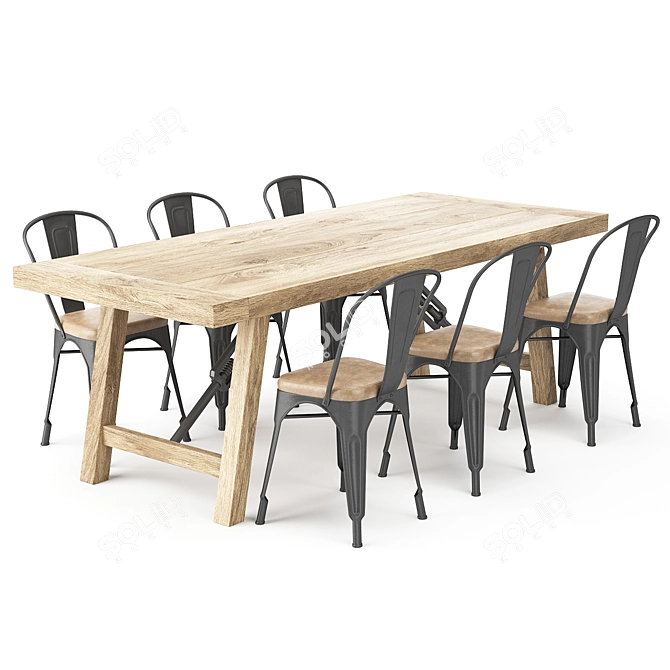 Tolix Metal Dining Set 3D model image 1