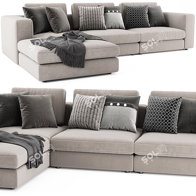 Soho Blanche Sectional: Sleek Design & Ottoman 3D model image 3