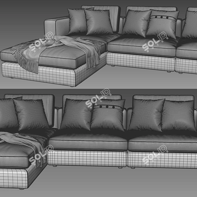 Soho Blanche Sectional: Sleek Design & Ottoman 3D model image 4