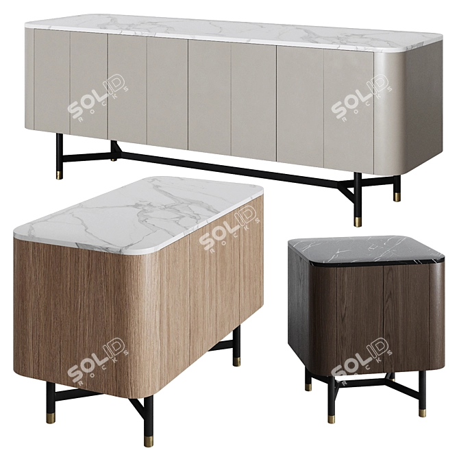 Contemporary Custom-made Drawers & Bedside Table 3D model image 2