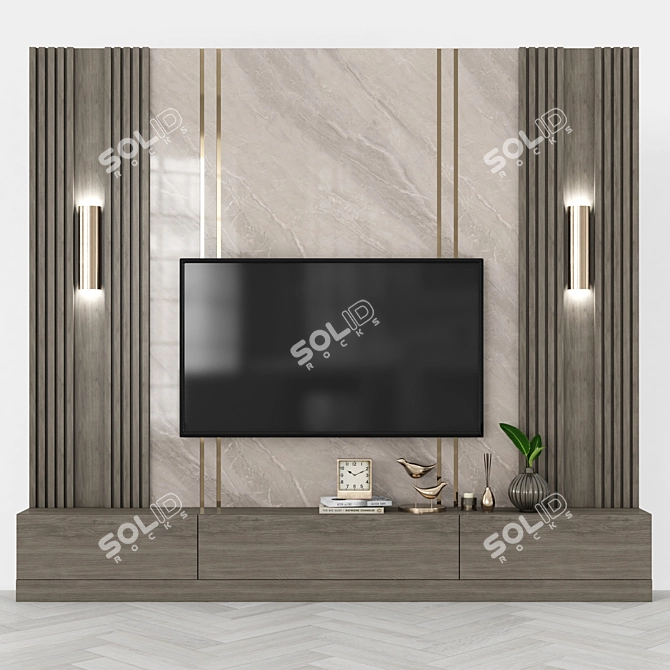 Modern TV Wall Set with 65" Screen 3D model image 1