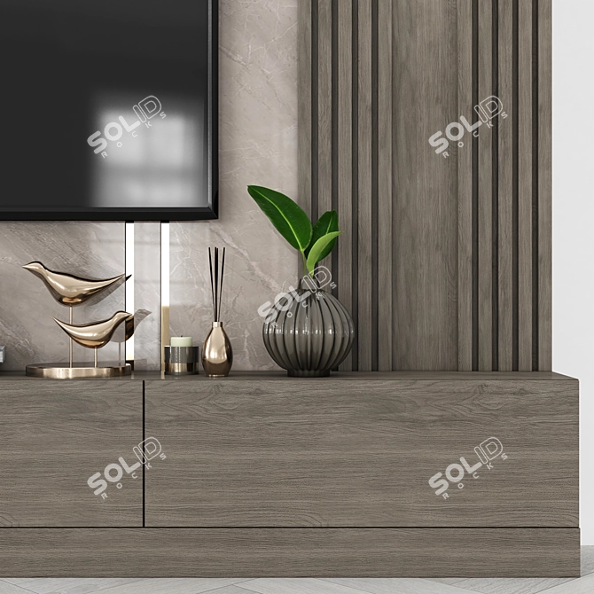 Modern TV Wall Set with 65" Screen 3D model image 2